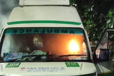 Ambulance catches fire near Pipili, patient and others narrowly escape